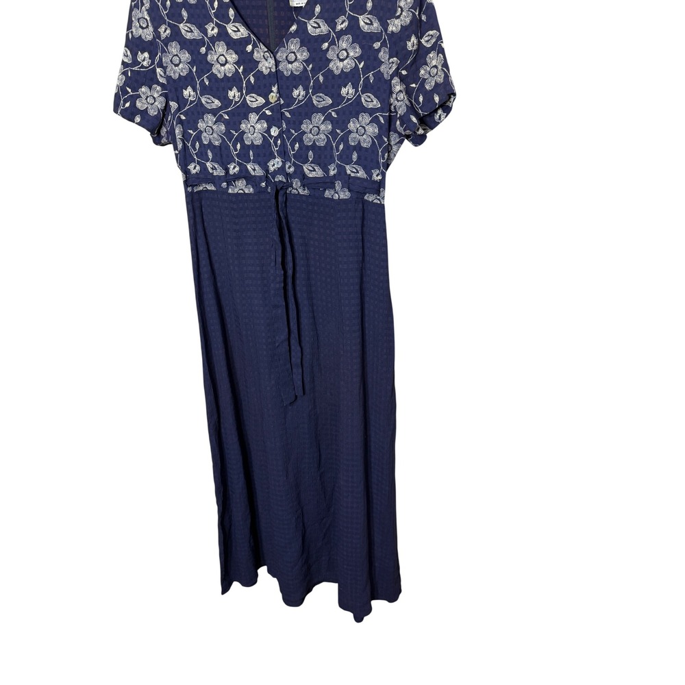 Vintage SL Fashions Navy Blue Floral Embroidered Empire Waist Maxi Dress 10 USA - Picture 4 of 7